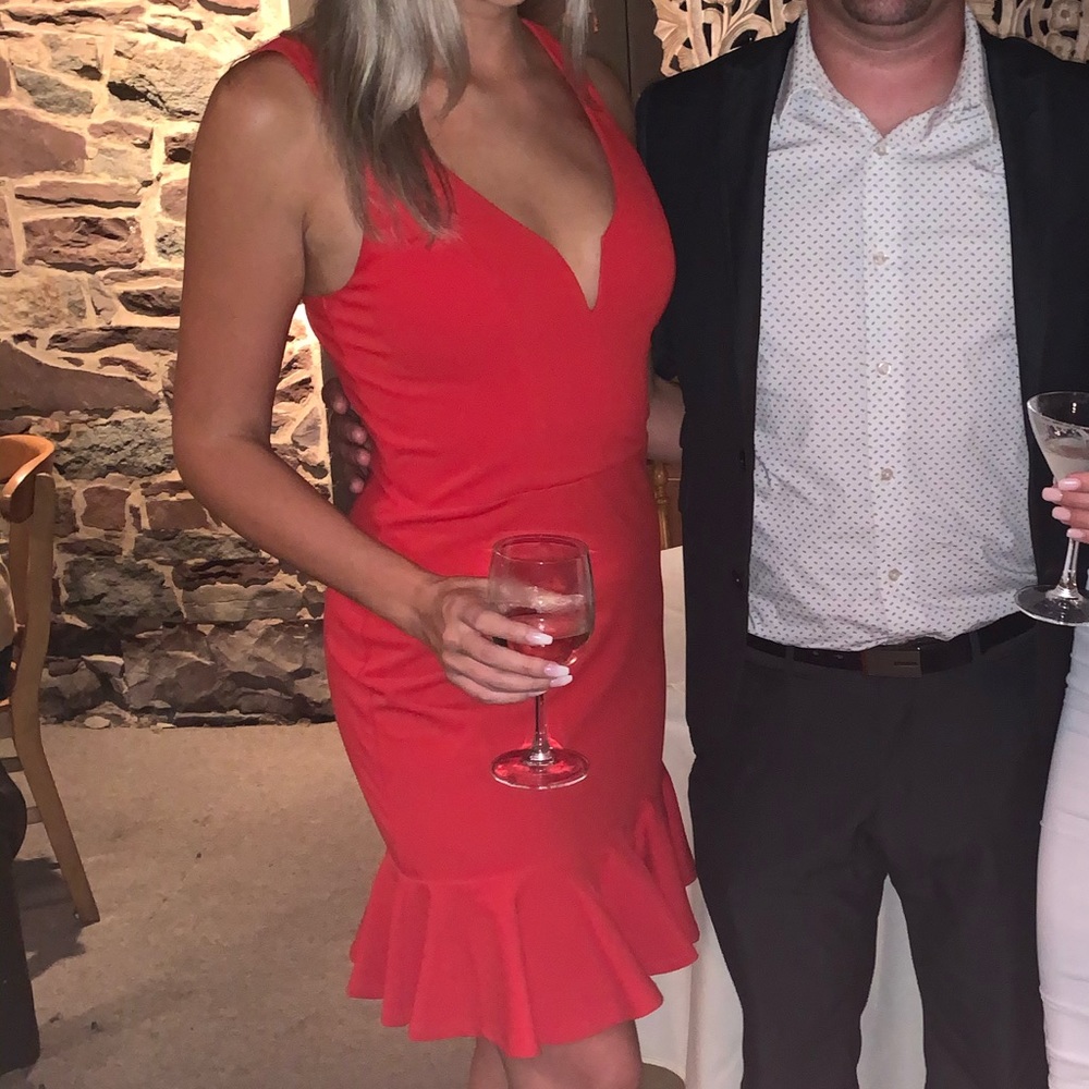 Red Cocktail Dress with Frill Detail